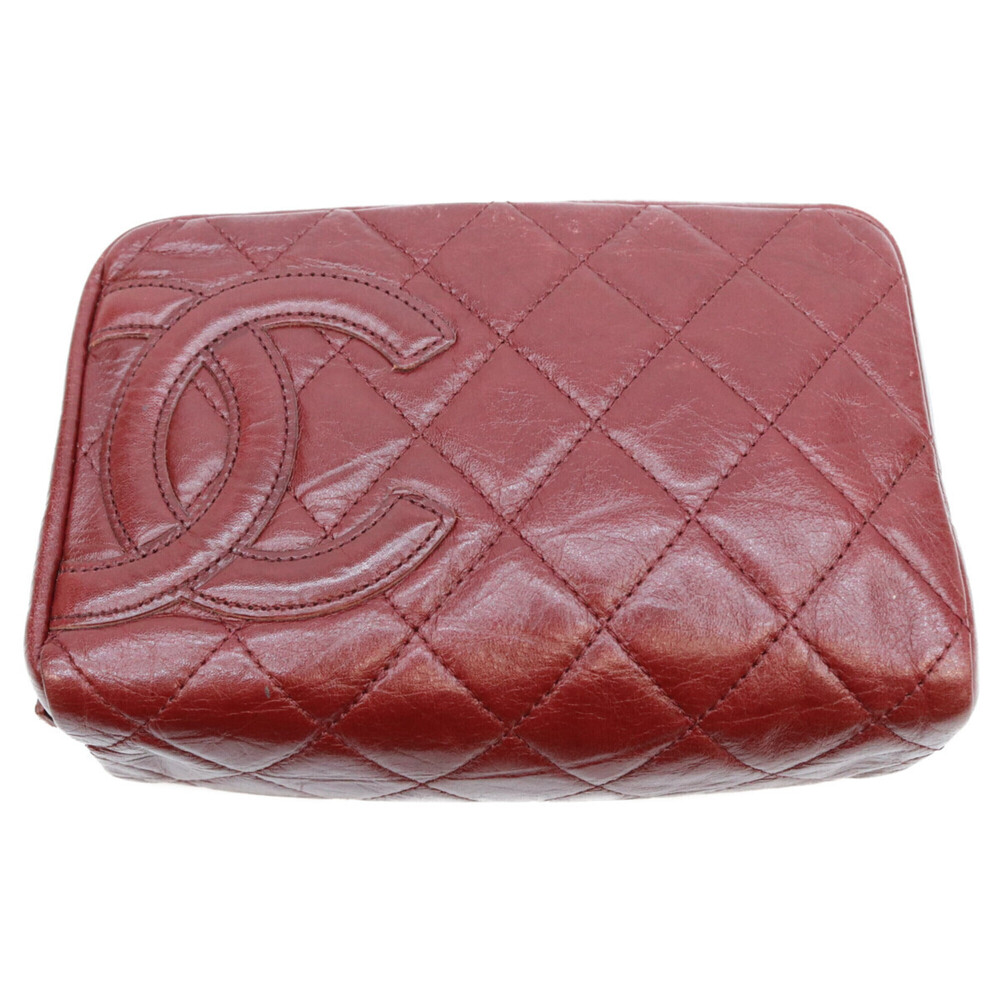 CHANEL A34717 Bordeaux Aged Leather Cambon Line Cotton Club Cosmetic Pouch, R...